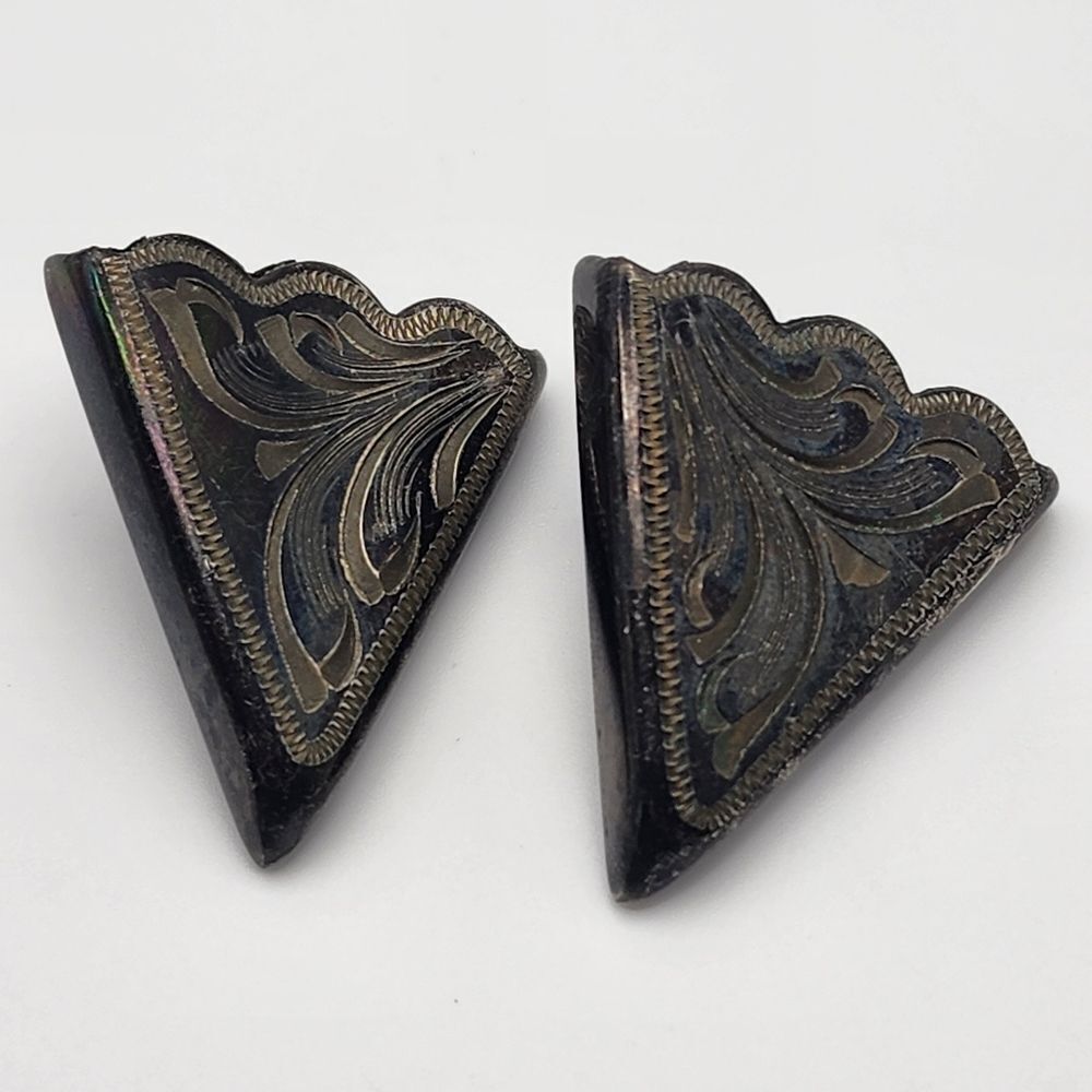 Alpaca Mexico Black & Silver Engraved Collar Tips